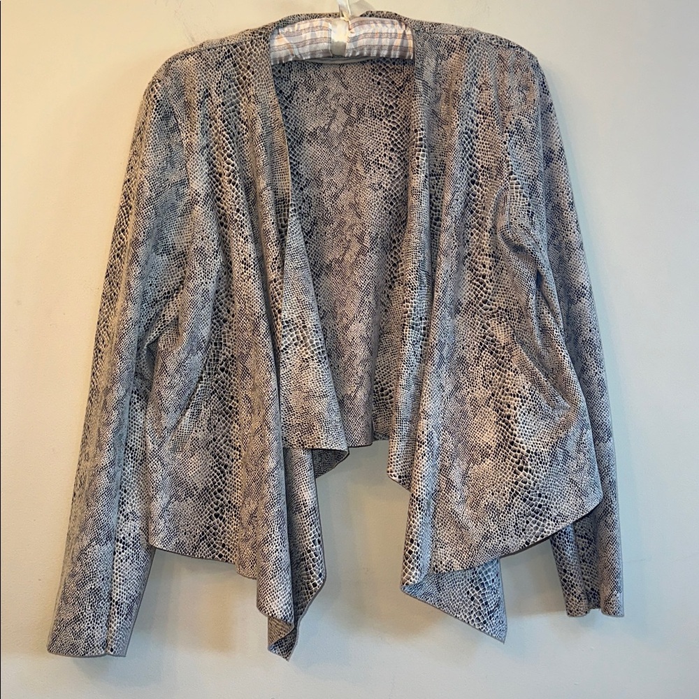Blank NYC Gray Snake-Print Open Front Draped Vegan Leather